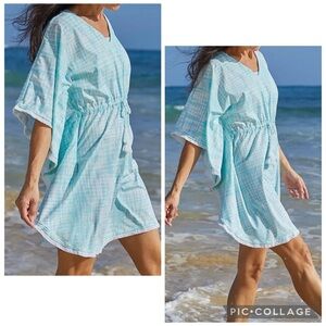 UV SKINZ Women’s Blue Glacier Tie Dye UPF 50+ KAFTAN COVER UP Belted Size S/M